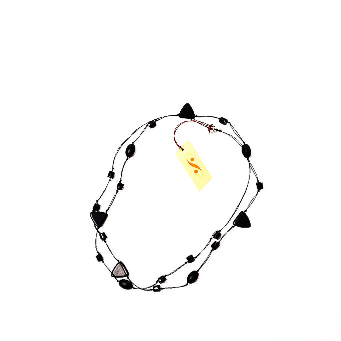 Frosted black long triangle necklace, doubled