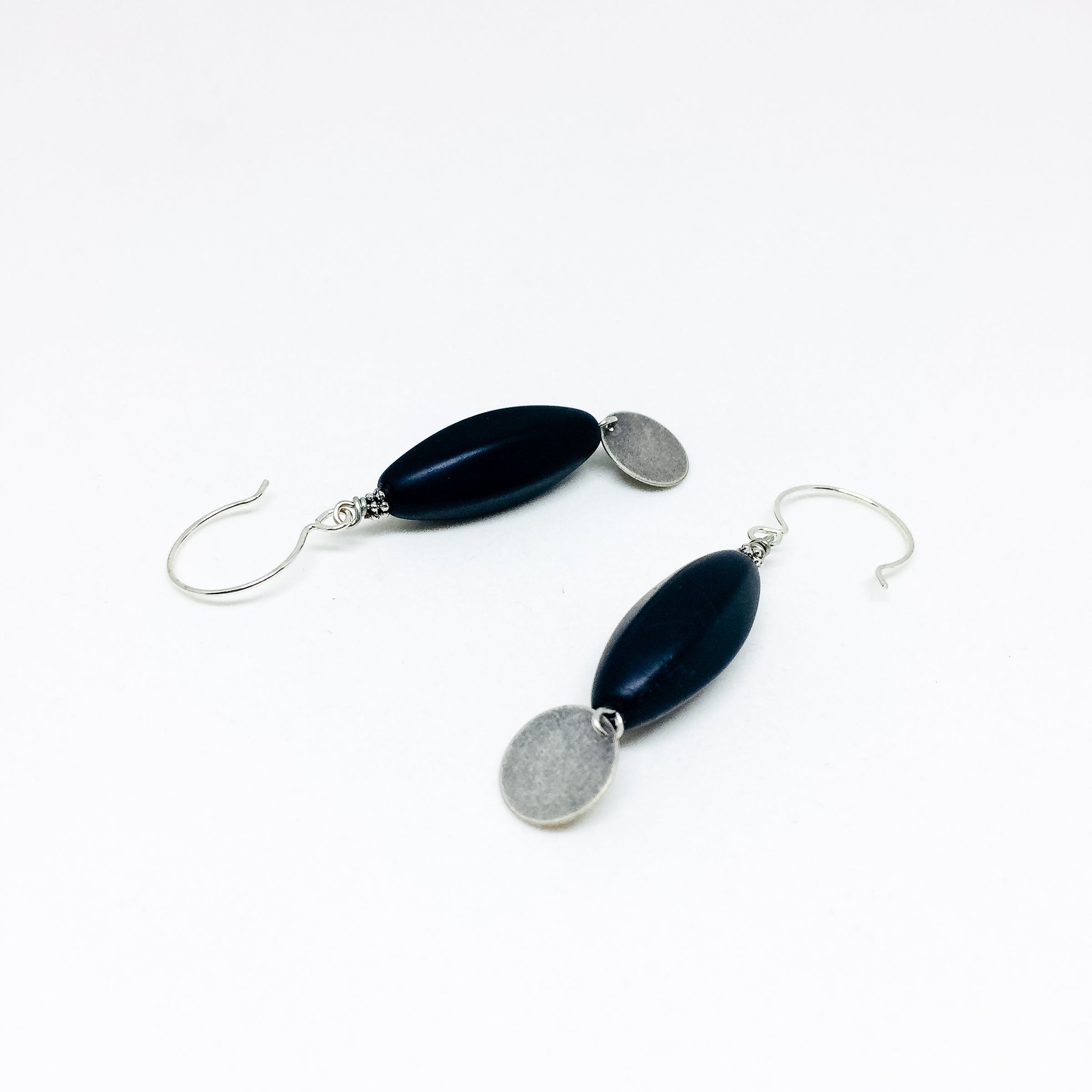 Frosted Czech glass bead drop earrings in black frost