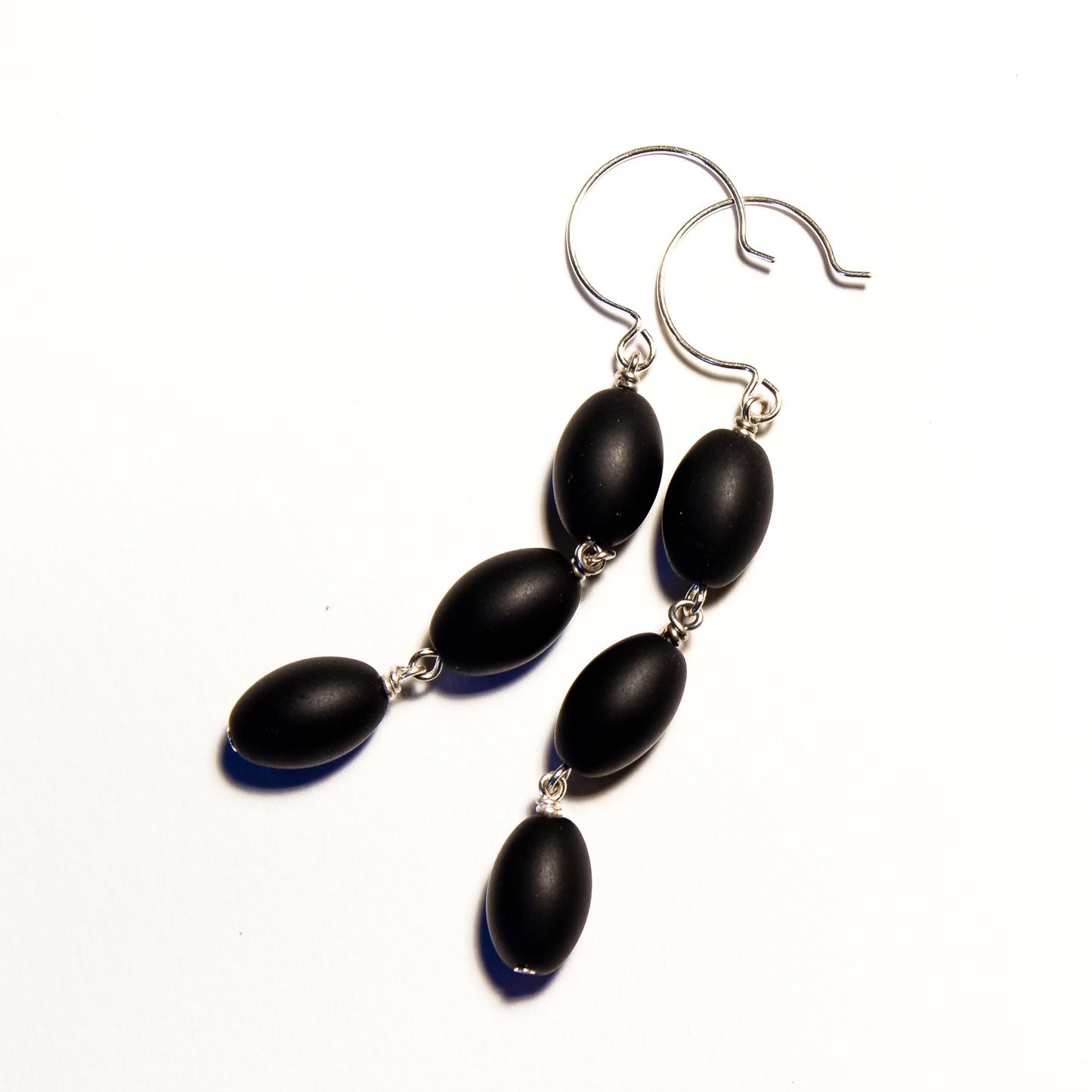 Frosted Czech glass bead drop earrings in black frost