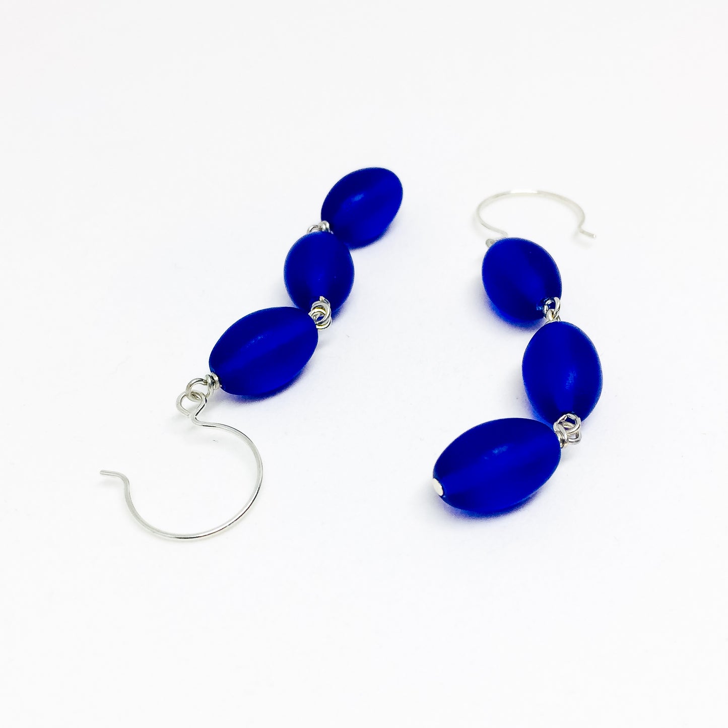 Frosted Czech glass bead drop earrings in cobalt frost