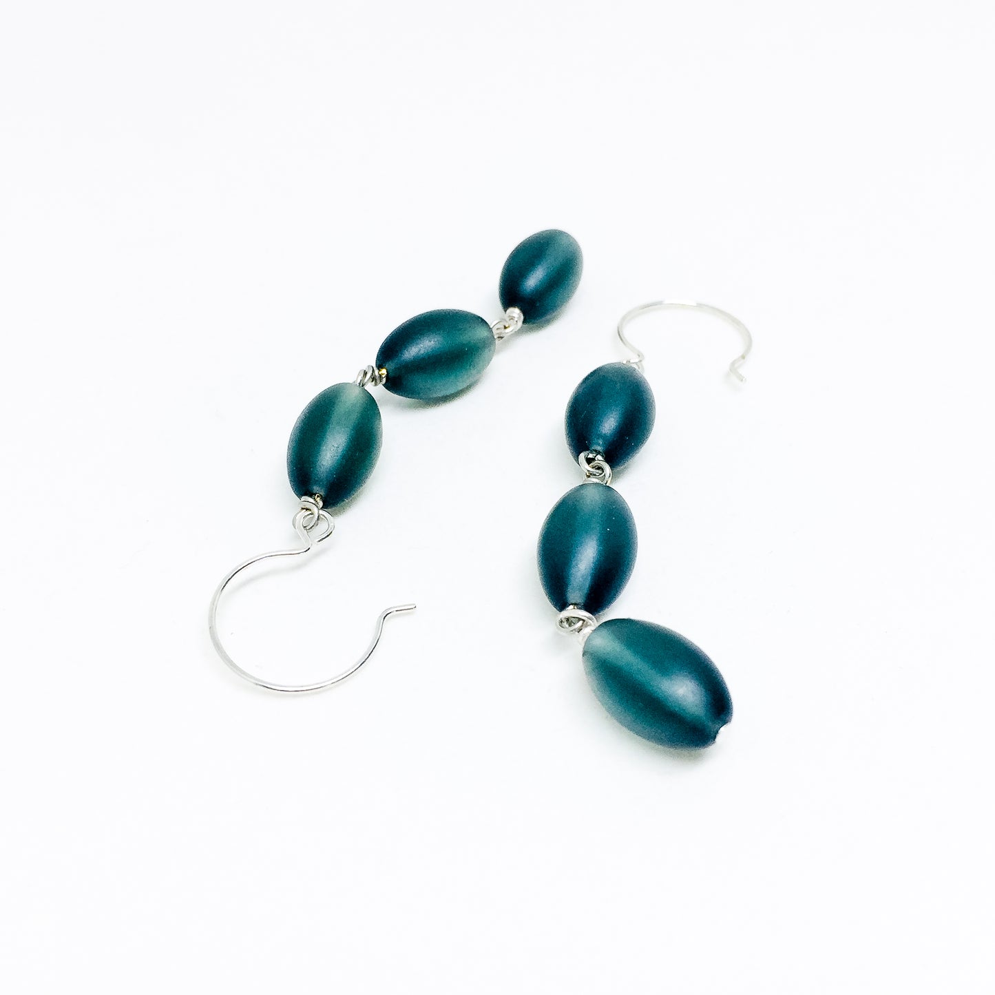 Frosted Czech glass bead drop earrings in montana frost