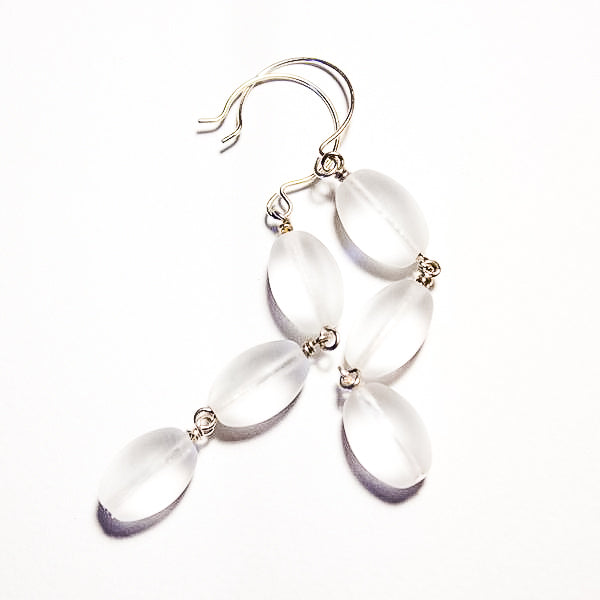 Frosted Czech glass bead drop earrings in crystal frost