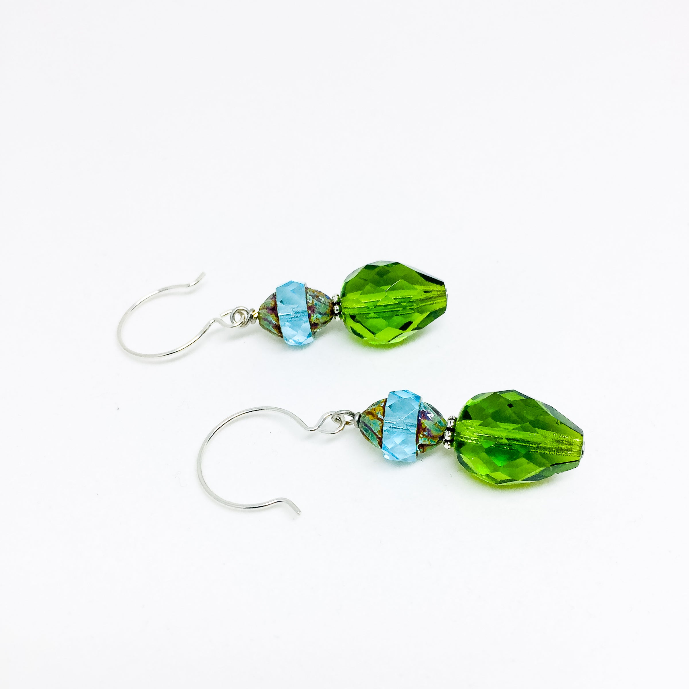 Czech glass earrings double facet olive