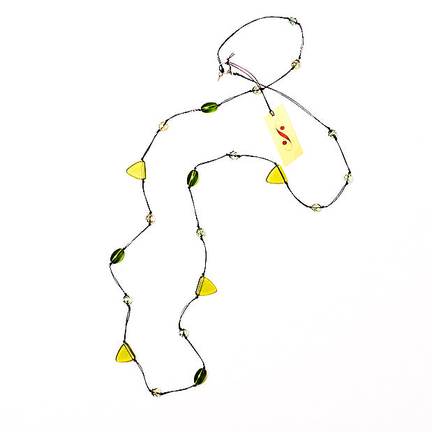 Frosted Czech glass long triangle olivine green necklace