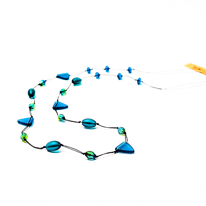Frosted Czech glass long triangle teal necklace