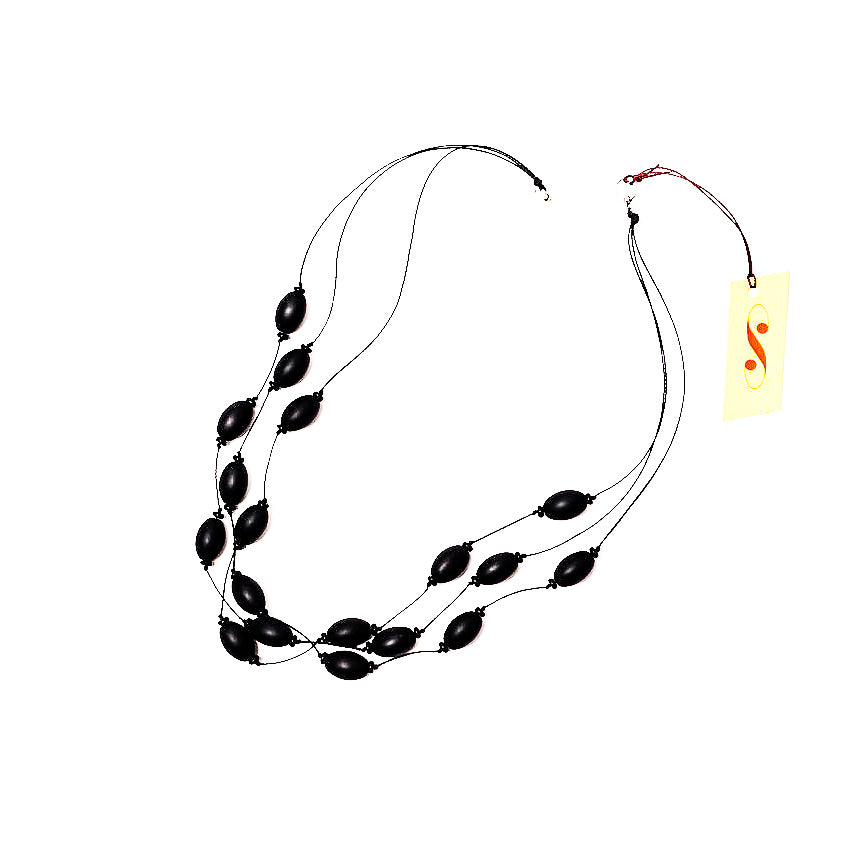 Frosted Czech glass bead multi-strand necklace in black