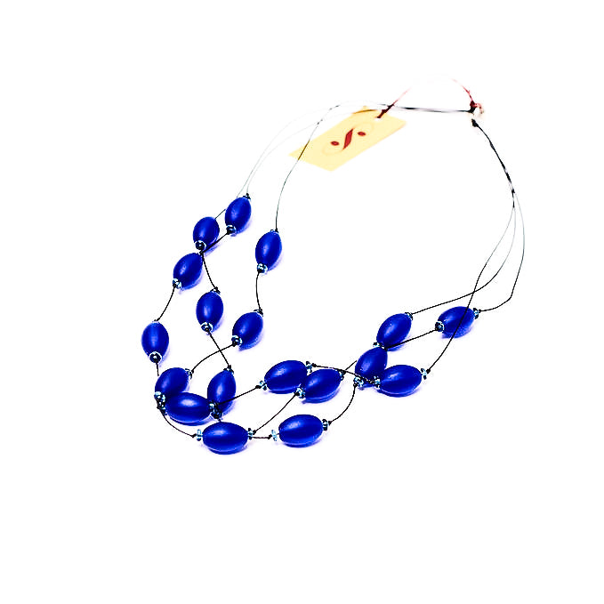 Frosted Czech glass bead multi-strand necklace in colbalt blue