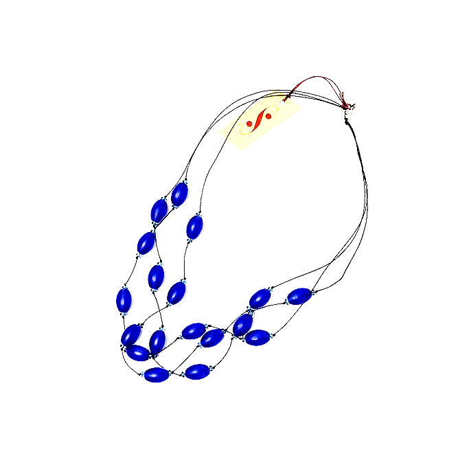 Frosted Czech glass bead multi-strand necklace in colbalt blue