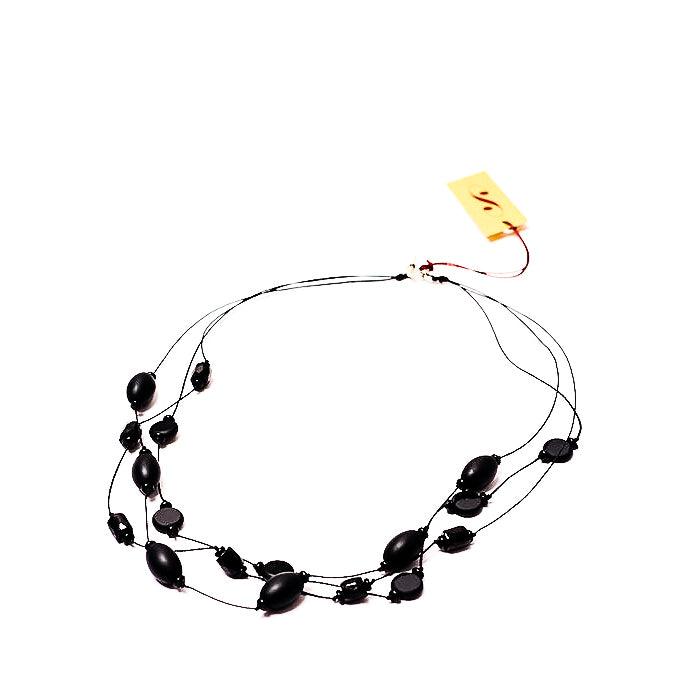Faceted Czech glass bead multi-strand necklace black