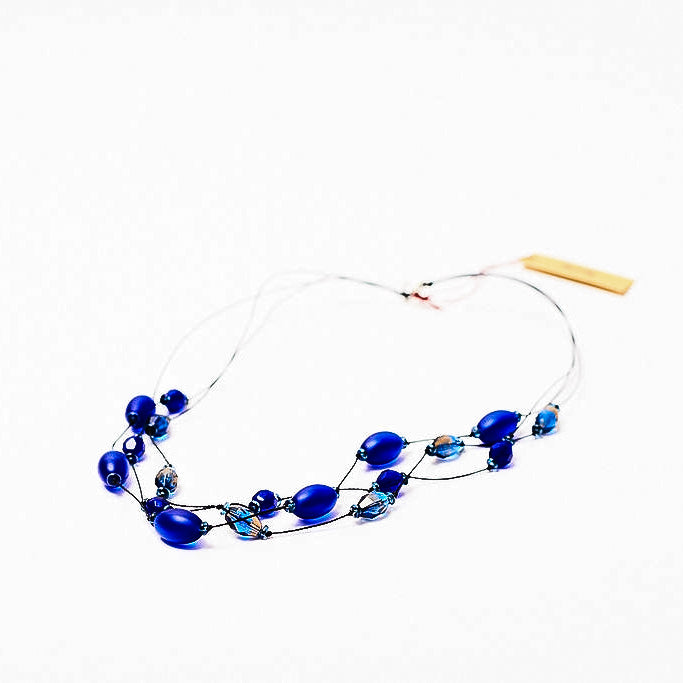 Faceted Czech glass bead multi-strand necklace blue