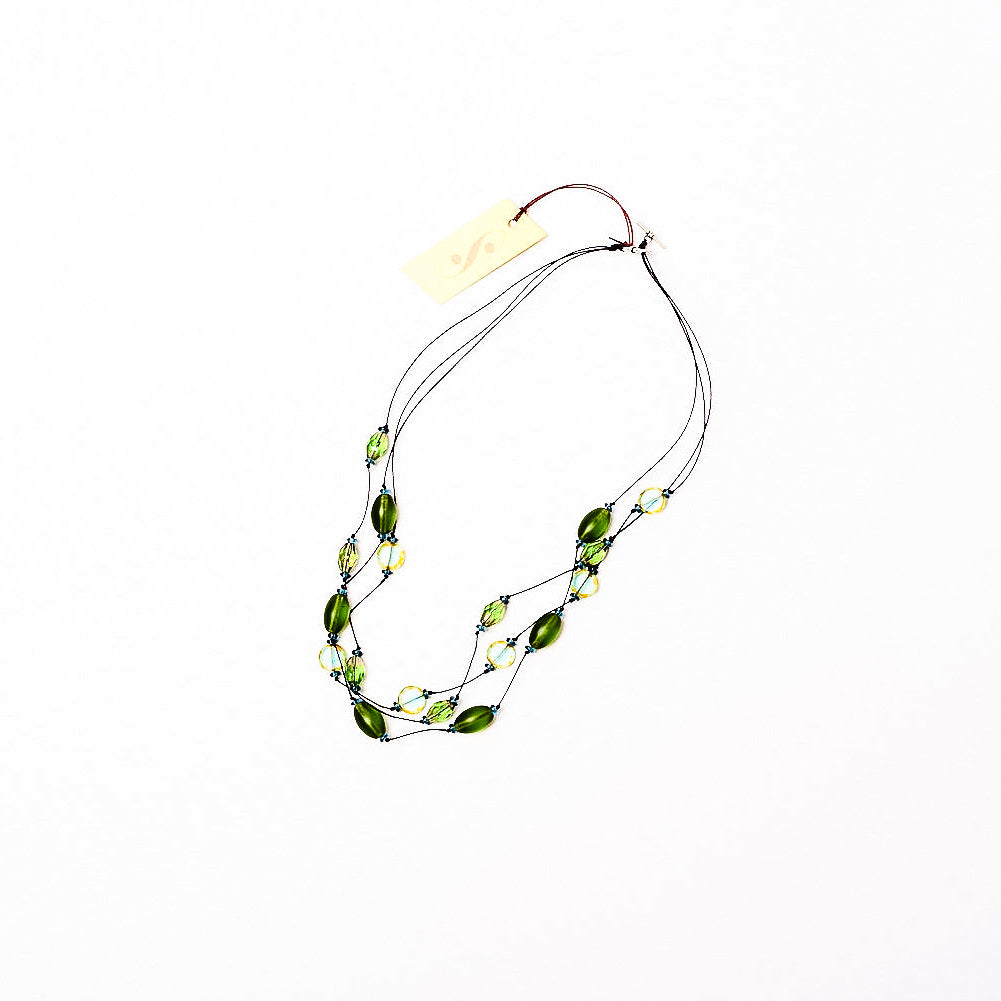 Faceted Czech glass bead multi-strand necklace green