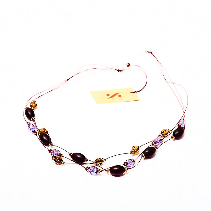 Faceted Czech glass bead multi-strand necklace purple