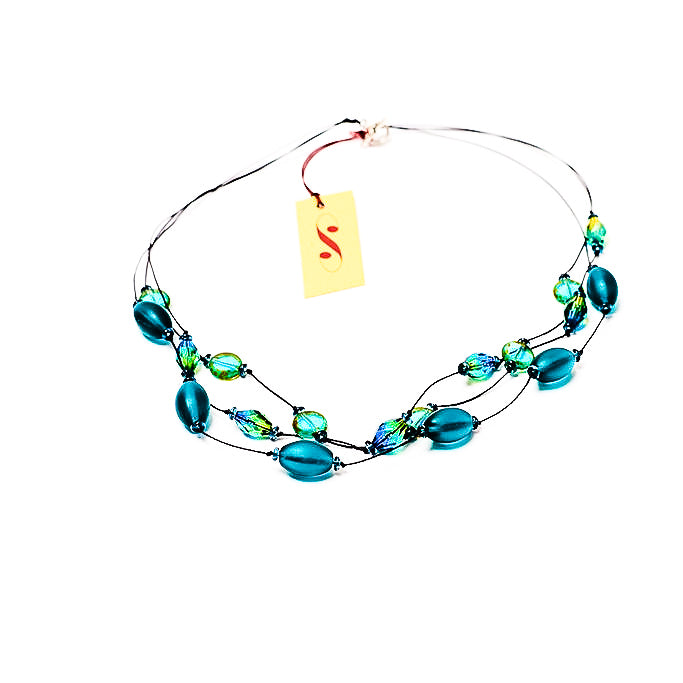 Faceted Czech glass bead multi-strand necklace teal