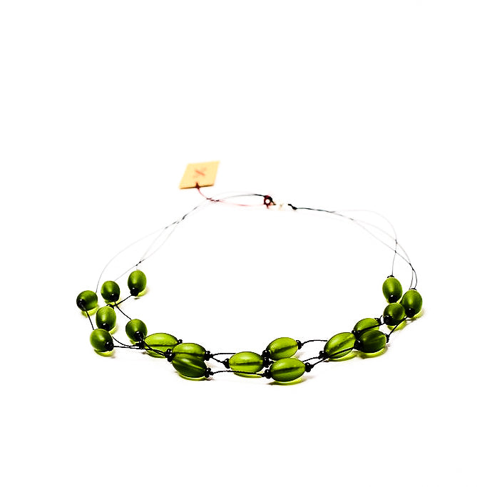Frosted Czech glass bead multi-strand necklace in olivine green
