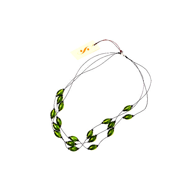 Frosted Czech glass bead multi-strand necklace in olivine green