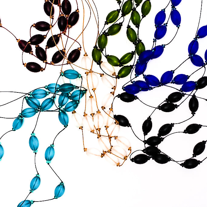 Frosted Czech glass bead multi-strand necklaces, artistic detail