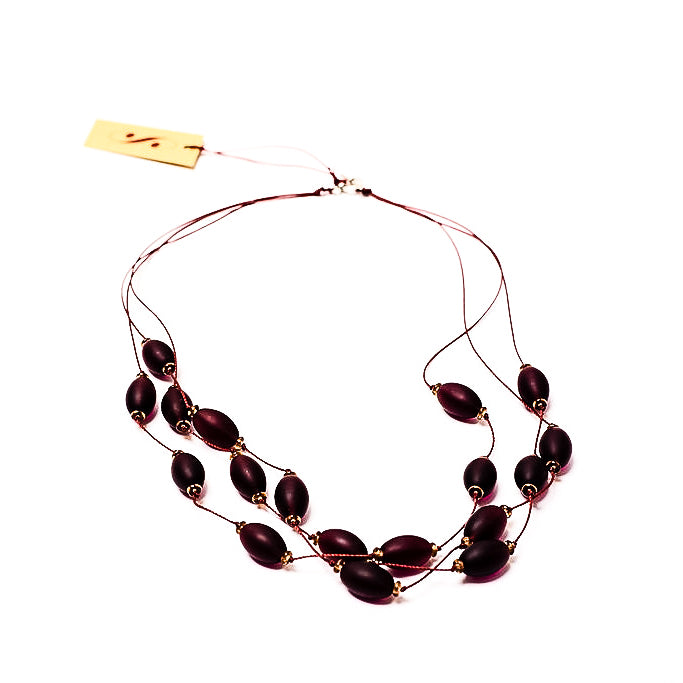 Frosted Czech glass bead multi-strand necklace in purple