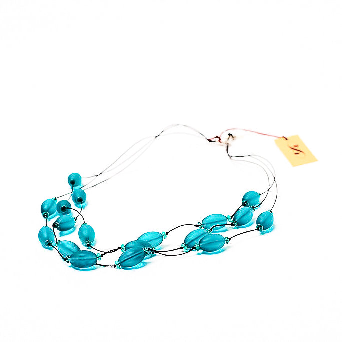 Frosted Czech glass bead multi-strand necklace in teal
