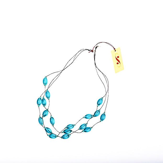 Frosted Czech glass bead multi-strand necklace in teal