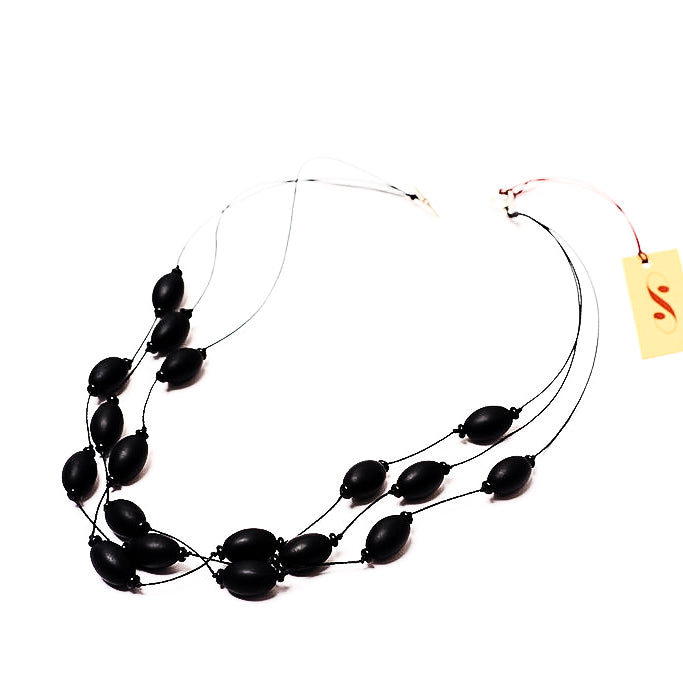 Frosted Czech glass bead multi-strand necklace in black