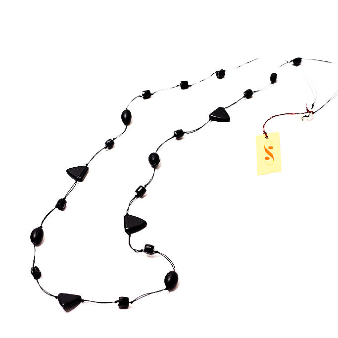 Frosted black long triangle necklace
