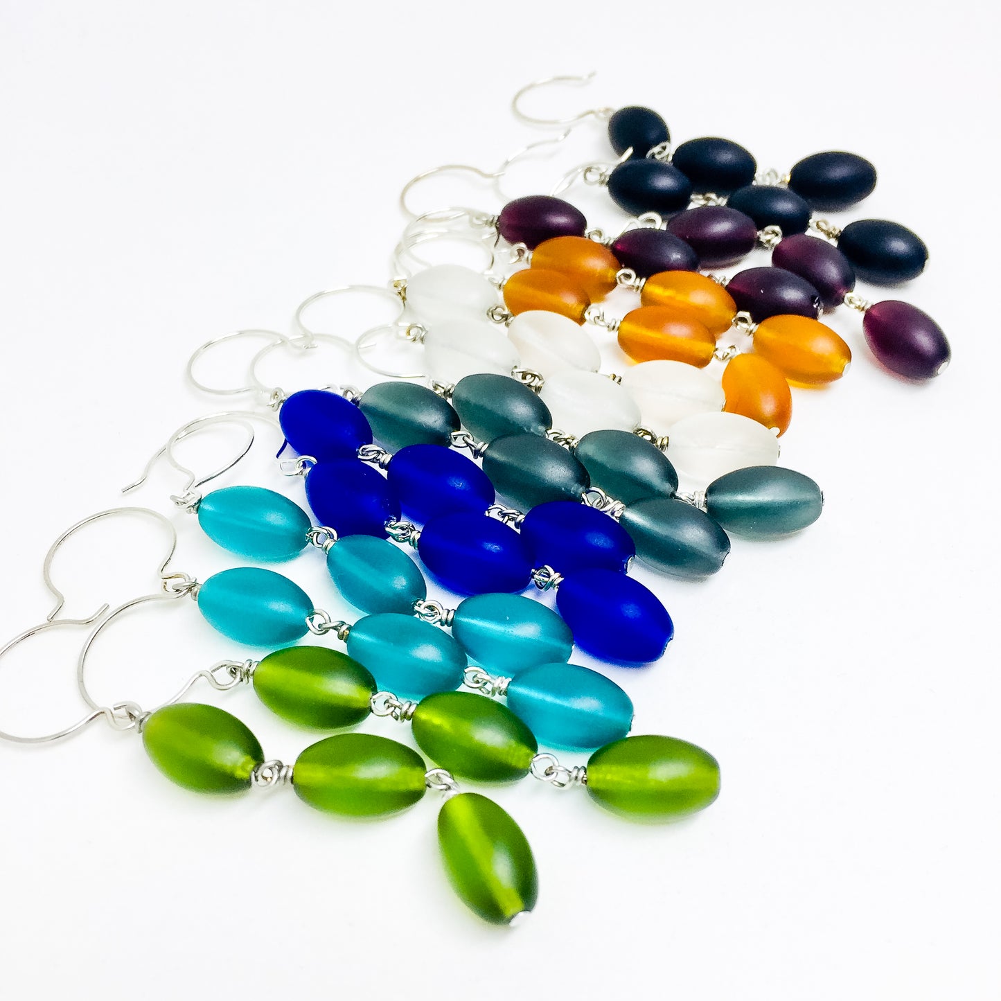 Frosted Czech glass bead drop earrings in all colors