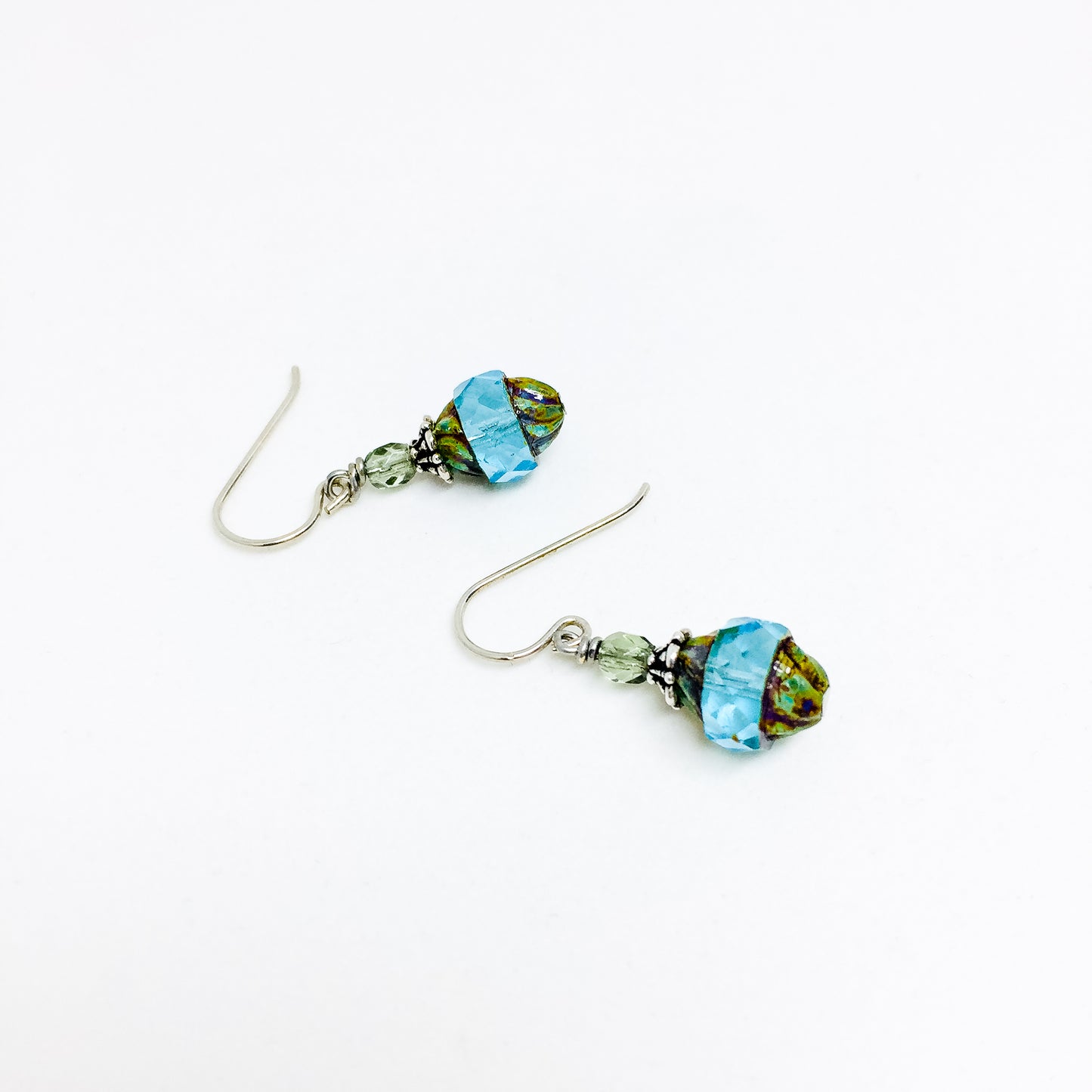 Czech glass earrings cathedral faceted band aqua