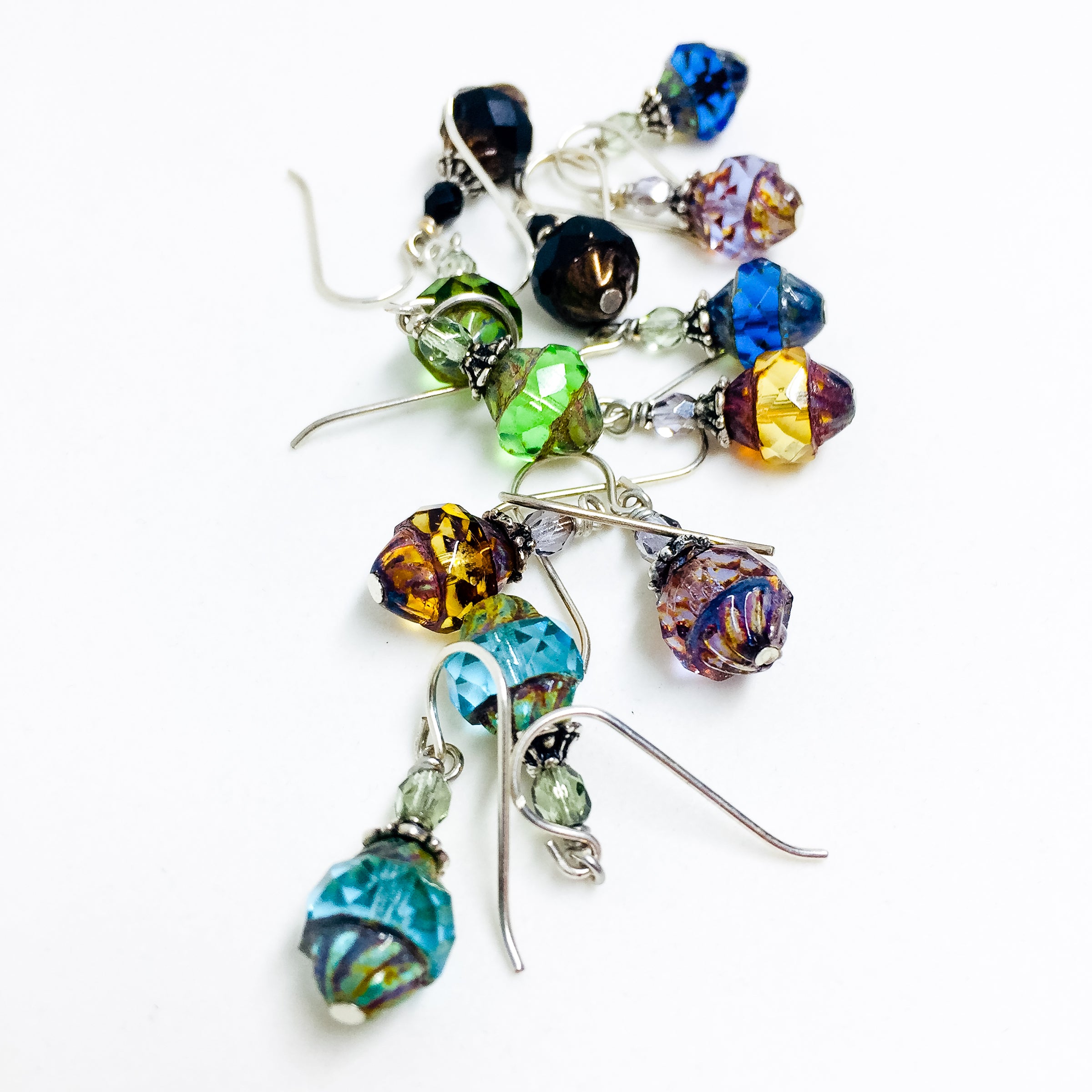 Czech glass earrings cathedral faceted band all colors