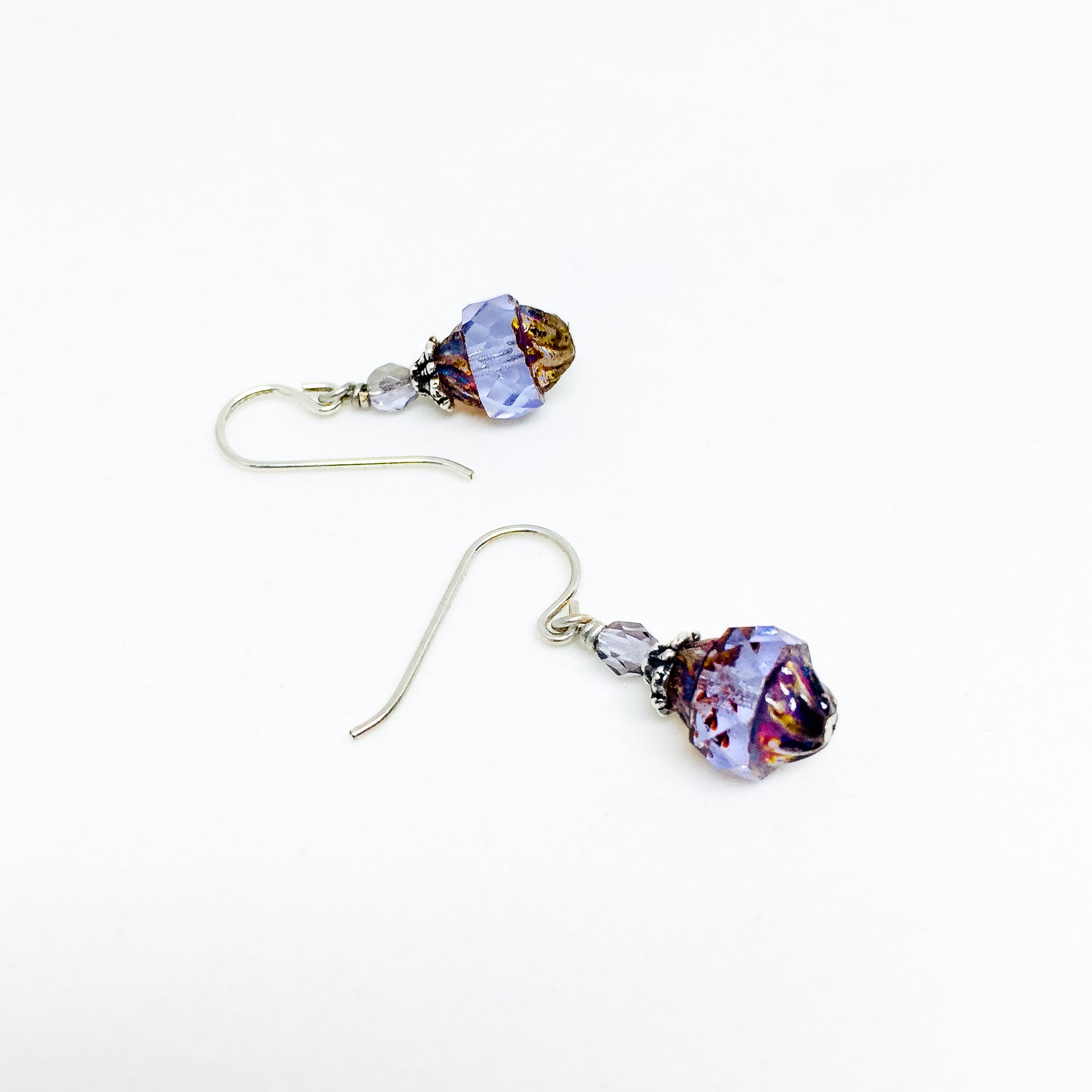 Czech glass earrings cathedral faceted band lilac