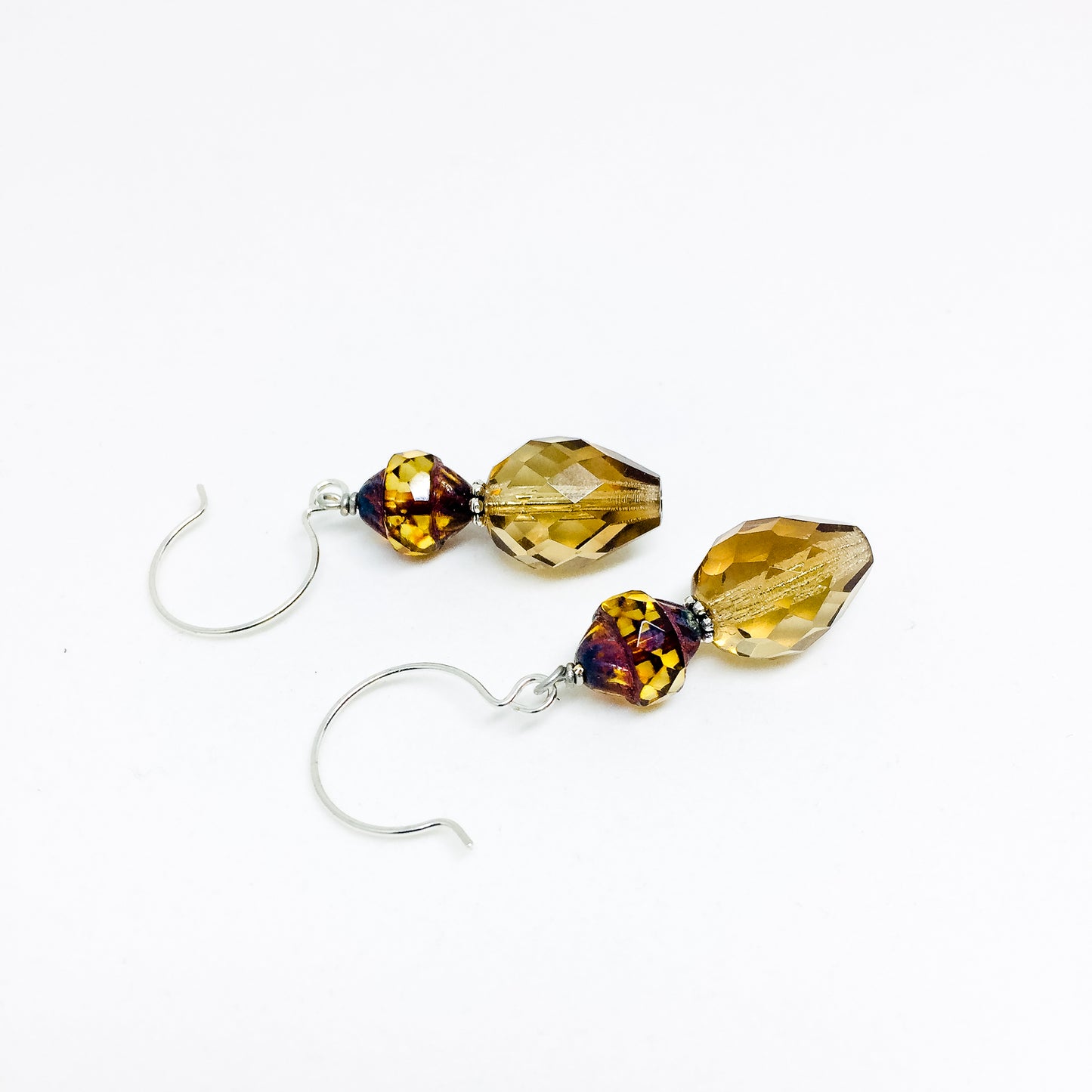 Czech glass earrings double facet amber