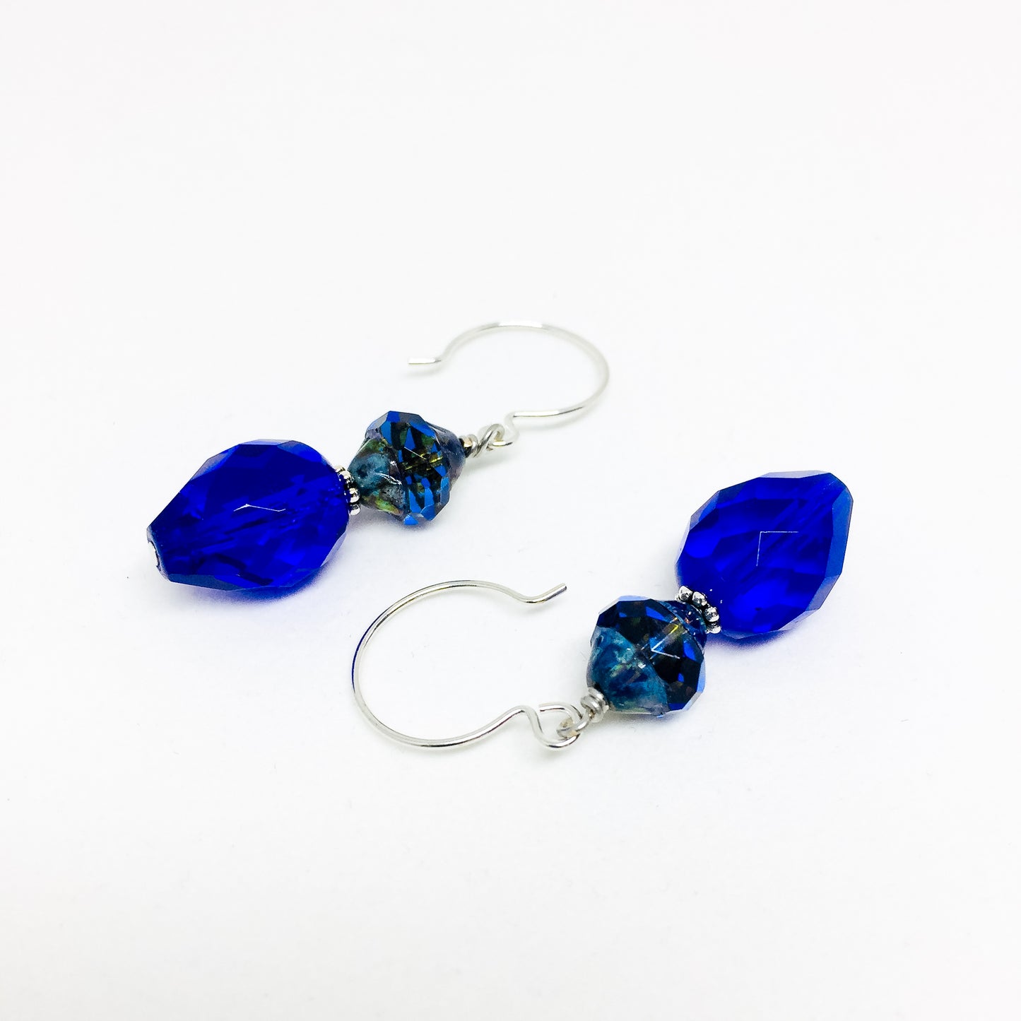 Czech glass earrings double facet cobalt