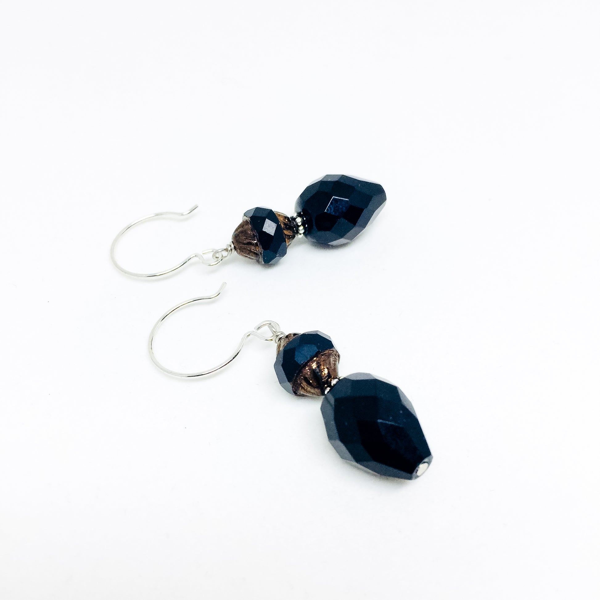 Czech glass earrings double facet all colors jet black