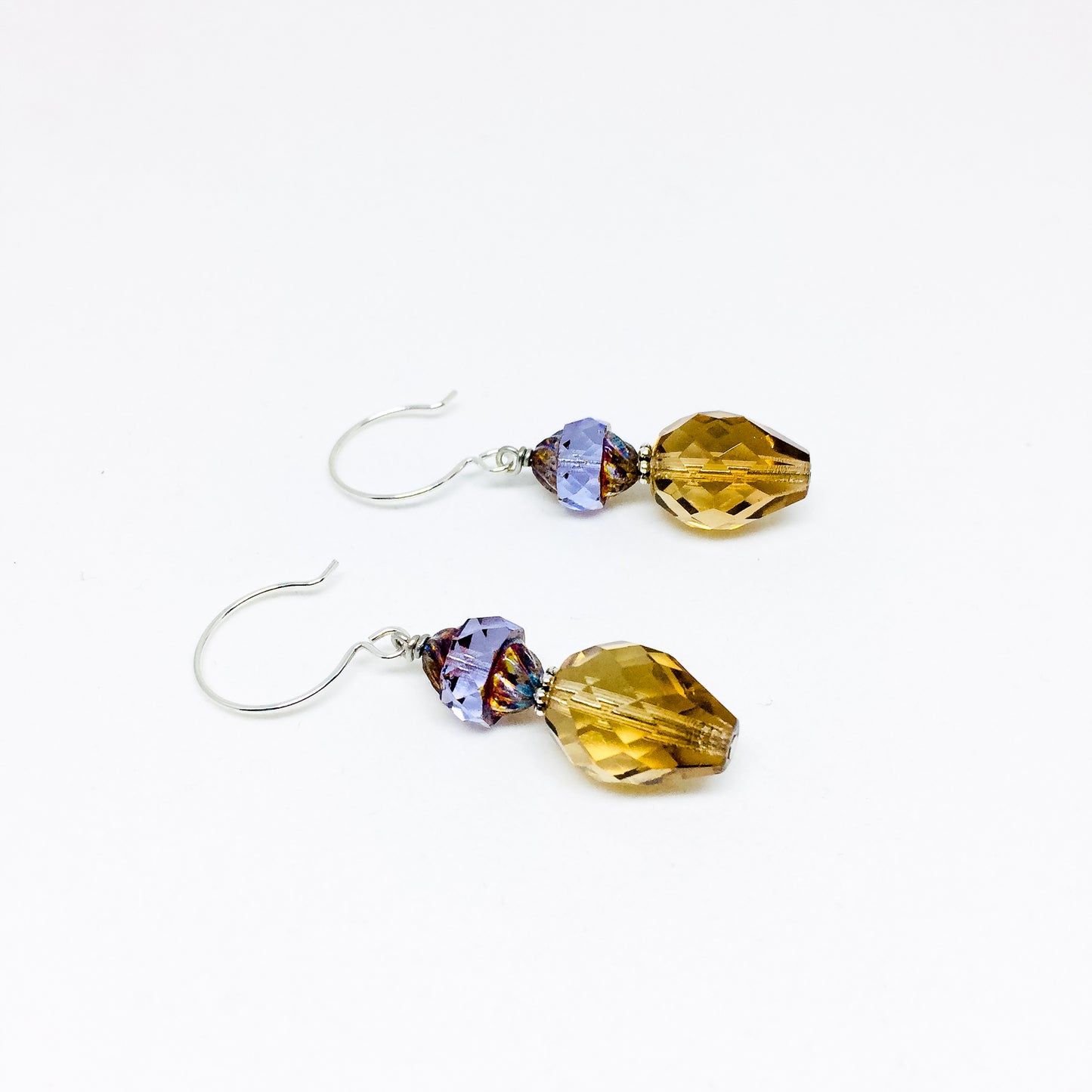 Czech glass earrings double facet lilac