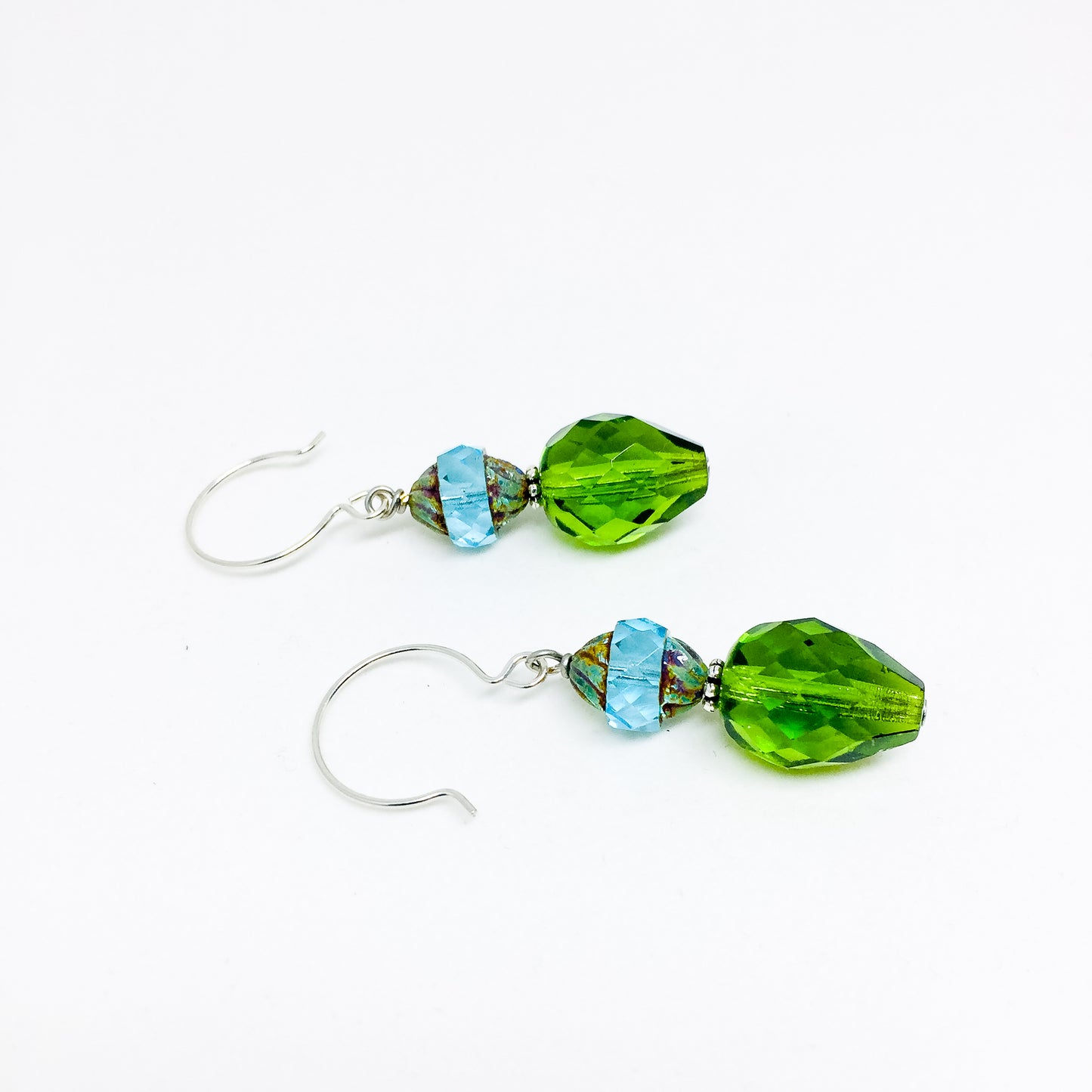 Czech glass earrings double facet olive