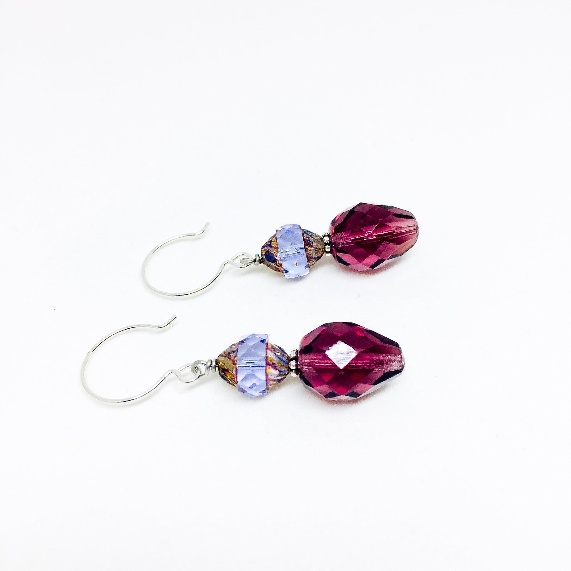 Czech glass earrings double facet plum