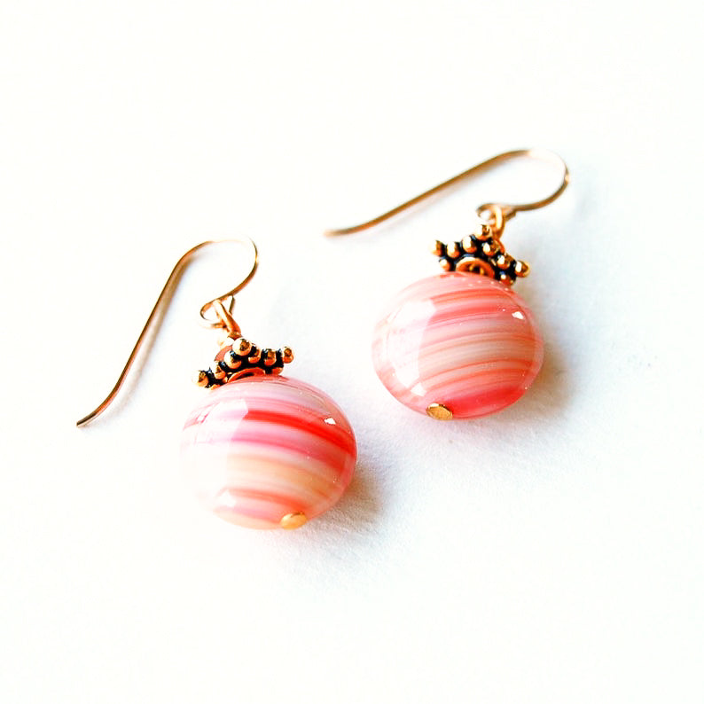 Coral Czech glass beaded earrings on gold ear wires