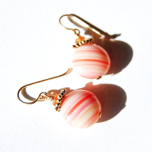 Coral Czech glass beaded earrings on gold ear wires
