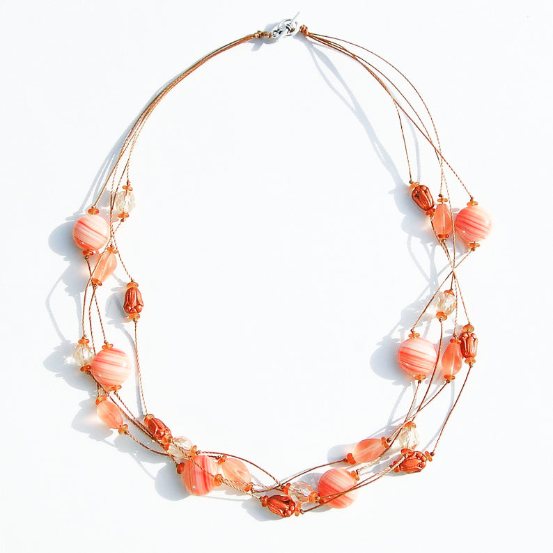 Coral Czech glass handmade beaded multi-strand necklace