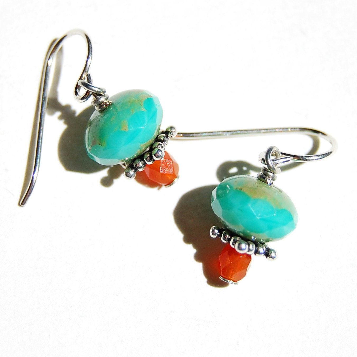 Faceted orange and turquoise-colored Czech glass small earrings