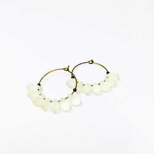 Dewdrop beaded glass hoop earrings in crystal