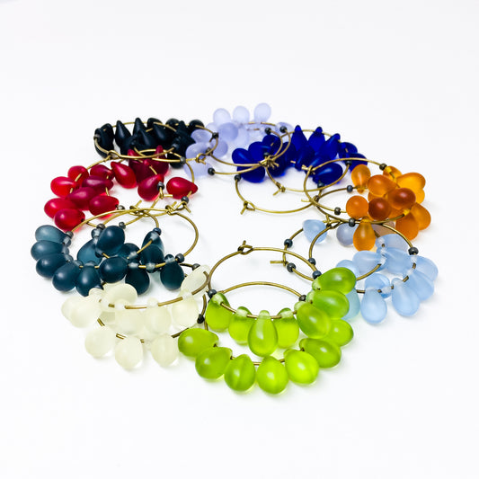 Dewdrop beaded glass hoop earrings in all colors